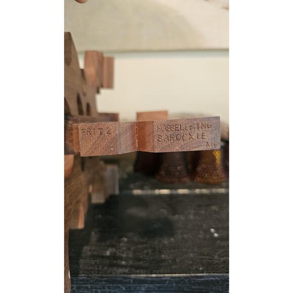 Handcrafted 1976 Walnut Candelabra with Amber Hobnail Candle Votives - Picture 4 of 7